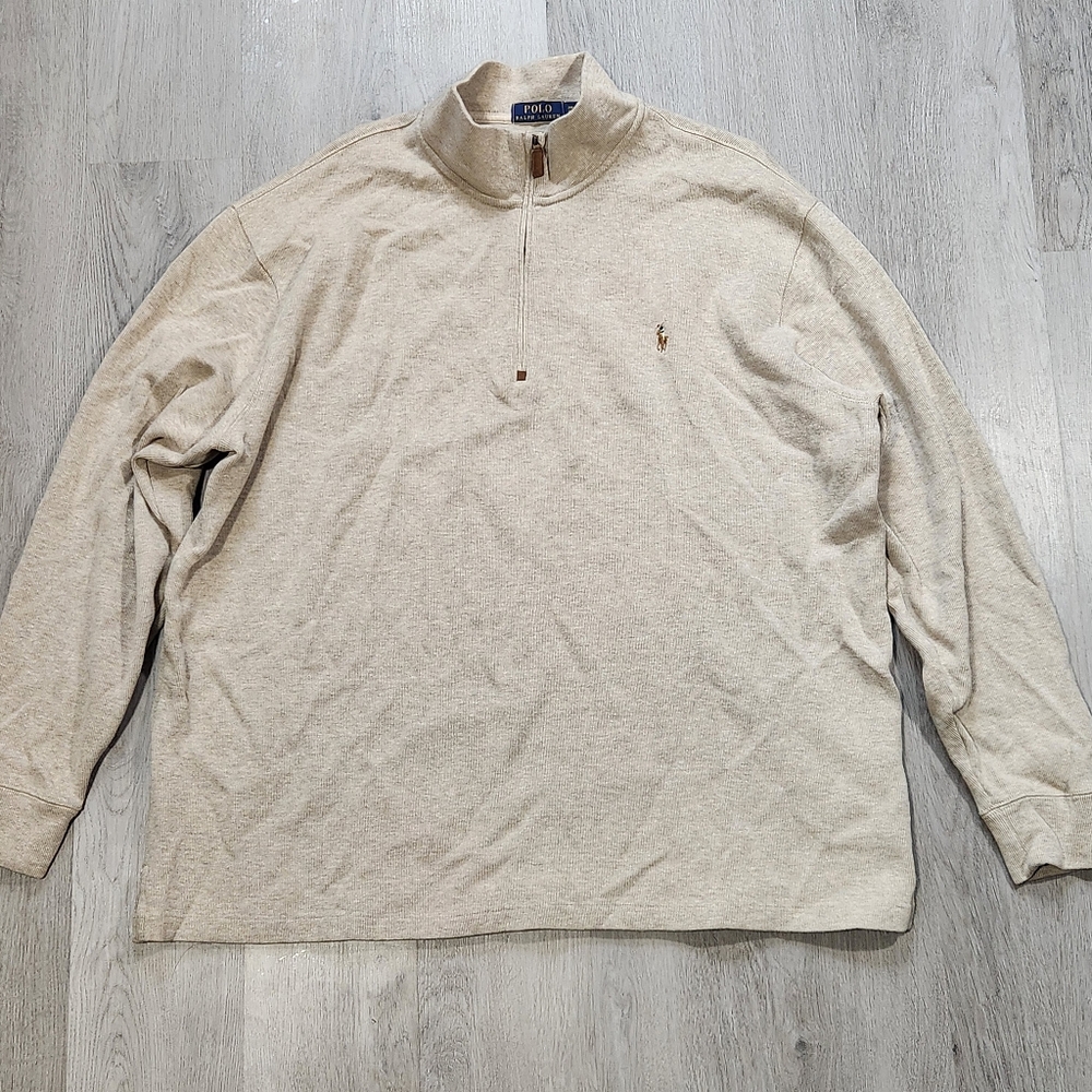 Polo Ralph Lauren Men 2XB 1/4 Zip Mockneck Pullover Knit Sweater Oatmeal Beige